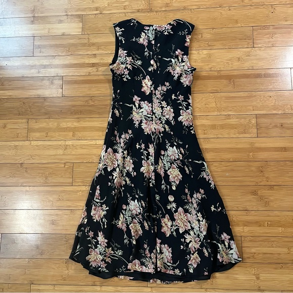 Vintage 100% Silk Casual Corner Black Floral Midi Dress Y2K Whimsigoth - Picture 2 of 11